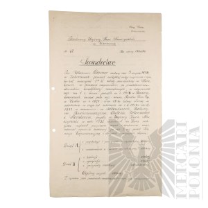 II RP - Copy of the Diploma of Completion of the State Higher Teacher Training Course in Warsaw by Włodzimierz Downar.