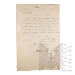 II RP - Copy of the Certificate of the Union of Wheels and Agricultural Organizations of the Vilnius Land for Wlodzimierz Downar. Vilnius.