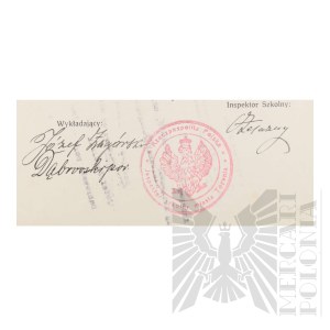II RP - Certificate of the State Vacation Courses for the Teachers of Common Schools Pomeranian School District on Taking a Vacation Physical Course for Włodzimierz Downar.