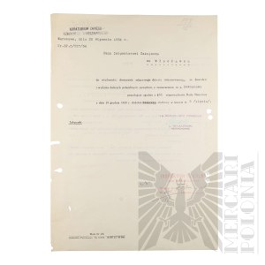 II RP - Letter of Award of Increase, Wlodzimierz Downar. Warsaw