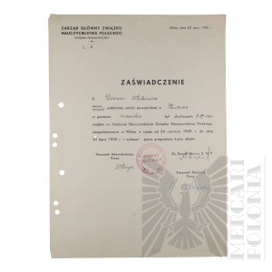 II RP - Certificate of Completion of the Second Year of Studies by Vladimir Downar. Vilnius.