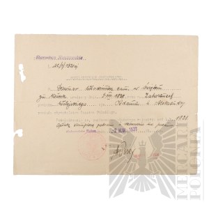 II RP - Poświadczenie Obywatelstwa Wystawione przez Starostę Nieszawskiego dla Włodzimierza Downara.