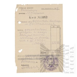 II RP - Receipt for the Year of Obrach 1929 by Włodzimierz Downar. Połoczany.