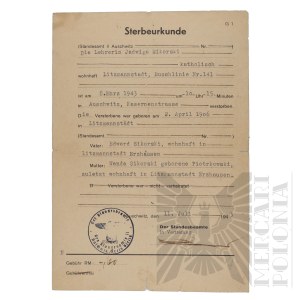 II RP/III Reich - Copy of the Diploma of Master of Arts in Philosophy of the Faculty of Humanities at the University of Warsaw, conferred on Jadwiga Aleksandra Sikorska/ Death Certificate of Jadwiga Sikorska issued by the Board of the Auschwitz Concentrat