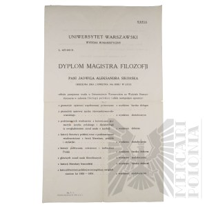 II RP/III Reich - Copy of the Diploma of Master of Arts in Philosophy of the Faculty of Humanities at the University of Warsaw, conferred on Jadwiga Aleksandra Sikorska/ Death Certificate of Jadwiga Sikorska issued by the Board of the Auschwitz Concentrat