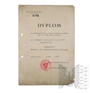 II RP - Dyplom Brązowego Medalu za Długoletnią Służbę. Warszawa.