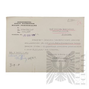 II RP - Pismo Przekazujące Akta Personalne gen. bryg. Jerzego Ferek-Błeszyńskiego (Pismo Przewodnie).