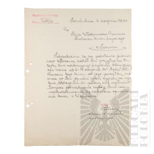 II RP - Letter from the School Inspectorate in Torun about the admission of Vladimir Downar to the Physical Vacation Course.