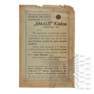 II RP - Ulotka Reklamowa ,,Emalit Kielce I. Obrzański i Ska