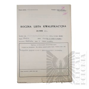 II RP - Roczne Uzupełnienie Listy Kwalifikacyjnej za rok 1935 gen. bryg. Jerzego Ferek-Błeszyńskiego.