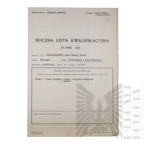 II RP - Roczne Uzupełnienie Listy Kwalifikacyjnej za rok 1936 gen. bryg. Jerzego Ferek-Błeszyńskiego.