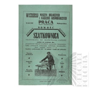 Poland - Advertising Leaflet Mechanical Cabbage Shredder, Factory of Agricultural Machinery and Economic Machines Work, Kalusz.