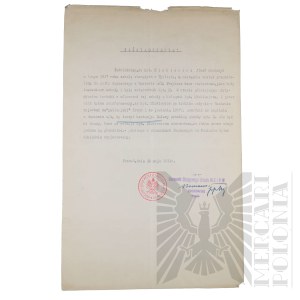 II RP - Zaświadczenie o Ukończeniu Przez kpt. pil. Józefa Mickiewicza w 1917 r. Szkoły Chorążych w Tyflisie. Poznań