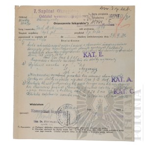 II RP - Orzeczenie Lekarskie VII Szpitala Okręgowego w Poznaniu dla kpt. pil. Józefa Mickiewicza.
