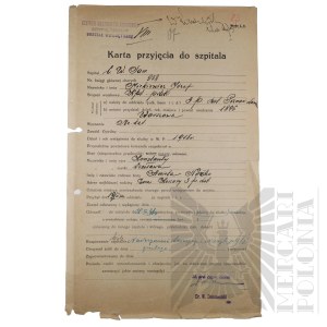II RP - Card of Admission to the Hospital of Capt. pil. Józef Mickiewicz, 3rd Aviation Regiment, Sanitary Training Center - School Hospital, Warsaw. Signature of Lt. Col. Dr. Włodzimierz Dobrowolski - Victim of the Katyn Massacre.