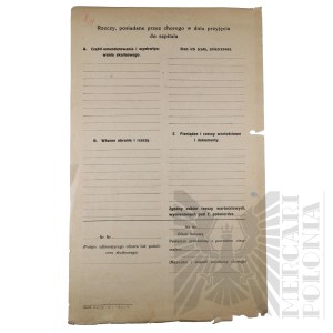II RP - Card of Admission to the Hospital of Capt. pil. Józef Mickiewicz, 3rd Aviation Regiment, Sanitary Training Center - School Hospital, Warsaw. Signature of Lt. Col. Dr. Włodzimierz Dobrowolski - Victim of the Katyn Massacre.