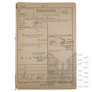 II RP - Pension Card of Capt. Pilot Jozef Mickiewicz, Poznań, Signature of Lt. Col. Eugeniusz Kalinowski - Victim of the Katyn Massacre.