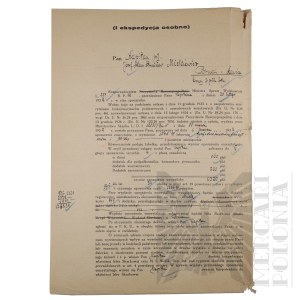 II RP - Pension Card of Capt. Pilot Jozef Mickiewicz, Poznań, Signature of Lt. Col. Eugeniusz Kalinowski - Victim of the Katyn Massacre.