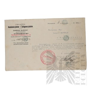 II RP - Pismo Związku Kaniowczyków i Żeligowczyków Zarząd Główny w Warszawie Kierowane do Leopolda Głowiaka w Częstochowie.