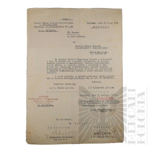 II RP - Copy of the Letter of the Board of Directors of the Union of Kaniowczycy and Zeligowczycy on Exclusion from the Union of Waclaw Podwysocki. Warsaw.
