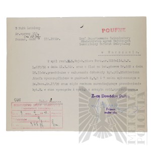 II RP - Pismo 3-go Pułku Lotniczego do Departamentu Intendentury Ministerstwa Spraw Wojskowych w Sprawie kpt. pil. Józefa Mickiewicza.