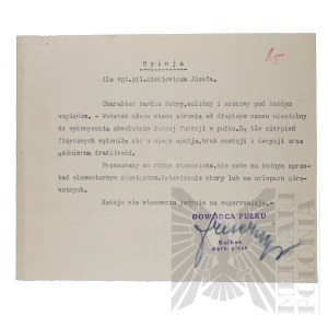 II RP - Opinion of the Commander of the 3rd Aviation Regiment Lt. Pil. Kalkus in the Case of Capt. Pil. Joseph Mickiewicz.
