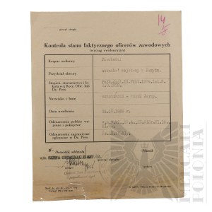 II RP - Wyciąg Ewidencyjny Kontrola Stanu Faktycznego Oficerów Zawodowych gen. bryg. Jerzego Ferek-Błeszyńskiego.