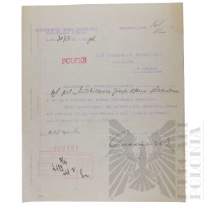 II RP - Polecenie Przekazania Akt Rewizyjno-Lekarskich kpt. pil. Józefa Mickiewicza, 3 Pułk Lotniczy, Warszawa.