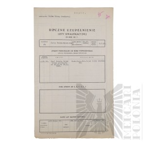II RP - Roczne Uzupełnienie Listy Kwalifikacyjnej za rok 1921 gen. bryg. Jerzego Ferek-Błeszyńskiego. Dowództwo Wojsk Litwy Środkowej.