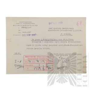 II RP - Pismo Ministerstwa Spraw Wojskowych w Sprawie gen. bryg. Jerzego Ferek-Błeszyńskiego.
