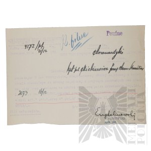 II RP - Certificate of the Ministry of Military Affairs in the Case of Capt. Pilot Joseph Mickiewicz.