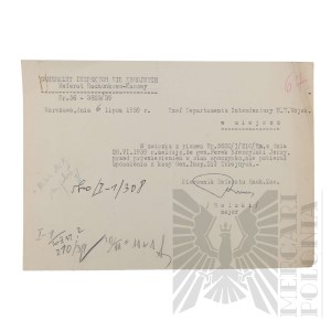 II RP - Letter from the General Inspector of the Armed Forces in the case of Gen. Jerzy Ferek - Błeszynski.