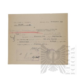 II RP - Pismo Izby Skarbowej w Poznaniu do Ministerstwa Spraw Wojskowych w Sprawie Wysokości Emerytury kpt. pil. Józefa Mickiewicza.