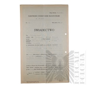 II RP - Certificate of Completion of the State Higher Teacher Training Course Issued to Vladimir Downar.