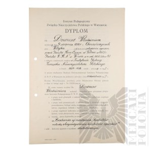 II RP - Dyplom Ukończenia Instytutu Pedagogicznego ZNP przez Włodzimierza Downara.