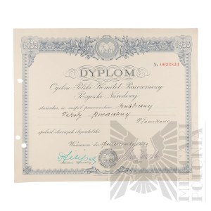 II RP - Dyplom Ogólnopolskiego Komitetu Pracowniczego Pożyczki Narodowej z 1933 r.