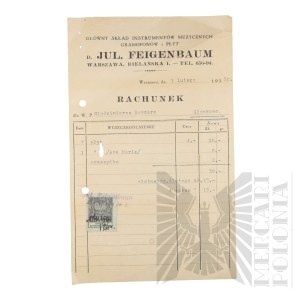 II RP - Account from the Main Store of Musical Instruments Gramophones and Feigenbaum Records. Warsaw.