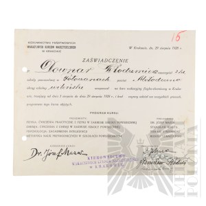 II RP - Zaświadczenie o Odbyciu Kursu Wakacyjnego Fizyko - Chemicznego przez Włodzimierza Downara.
