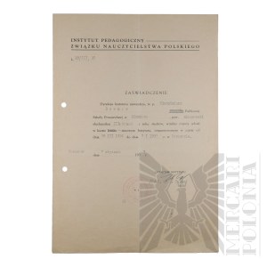II RP - Certificate of Completion of the Third Year of Studies by Włodzimierz Downar. Warsaw.