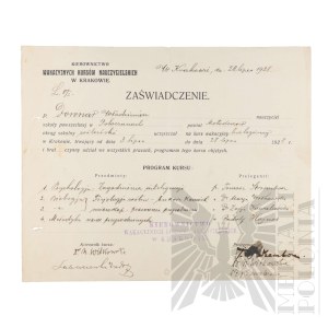II RP - Certificate of Vacation Teacher Training. Włodzimierz Downar. Cracow.