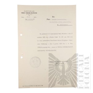 II RP - Diploma of the Award of the Medal of the Tenth Anniversary of Regained Independence to Vladimir Downar.
