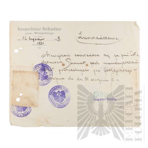 II RP - Zaświadczenie o Wykonywaniu Zawodu Nauczyciela Wystawione dla Włodzimierza Downara. Powiat Wilejski.