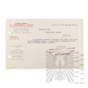 II RP - Letter from S.A. Bookstore. Książnica - Atlas in Warsaw to Włodzimierz Downar.