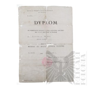 II RP - Diploma of the Bronze Medal for Long Service, Awarded to Stefan Grushka. Lviv.