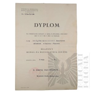 II RP - Diploma of Bronze Medal for long service. Krakow