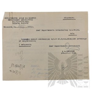 II RP - Letter from the Ministry of Military Affairs Department of Aeronautics to the Head of the Department of Intendant of the Ministry of Military Affairs.