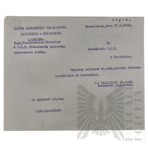II RP - 2 Odpisy Tajnego Pisma Plutonu Żandarmerii Wojskowej w Równem Posterunek w Krzemieńcu do Komendanta P.K. U. w Krzemieńcu.