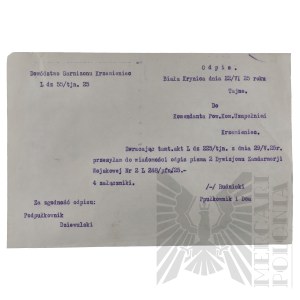 II RP - 2 Copies of the Secret Letter of Command. Gar. Krzemieniec to the Commander of the P.K.U. in Krzemieniec.