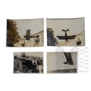 II RP Cztery Fotografie z Samolotem Liga Obrony Przeciwpowietrznej i Przeciwgazowej LOPP