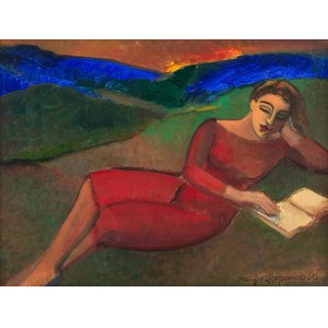 Anna Karpowicz-Westner (ur. 1951 Kraków), Czytająca w czerwonej sukience, 2023 r.
